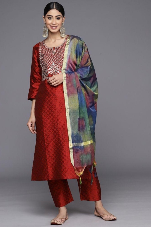 varanga-silk-blend-embroidered-kurti-with-pants-womens-stitched-salwar-suit-maroon-pack-of-1-none