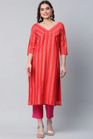 women-red-striped-kurta-with-trousers