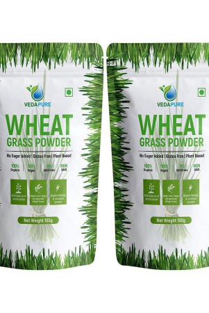 VEDAPURE 100% Natural & Organic Wheatgrass Powder Helps in Immunity & Energy - 100gm (Pack of 2)