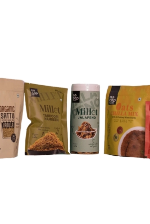 combo-of-5-oats-chilla-premix-200-gm-1-millet-jalapeno-chips-box-150-gm-1-sattu-vanilla-shake-220-gm-1-tomato-chutney-instant-mix-50-gm-1-millet-tandoori-namkeen-50-gm-1