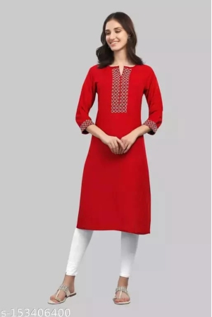 Women Rayon A-line Embroidered Kurti (Red)