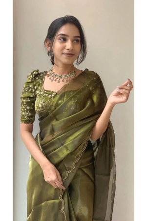 apnisha-organza-solid-saree-with-blouse-piece-olive-pack-of-1-olive