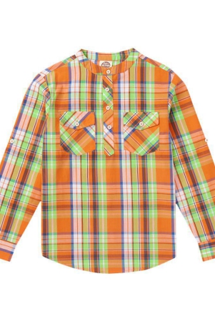 Cub McPaws Boys Mandarin Collar Full Sleeves Shirt | Checkered Print | Turn-up Sleeves | 4 - 12 Years - None