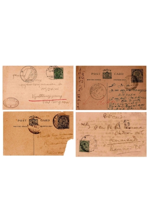 india-set-of-4-used-damaged-post-cards