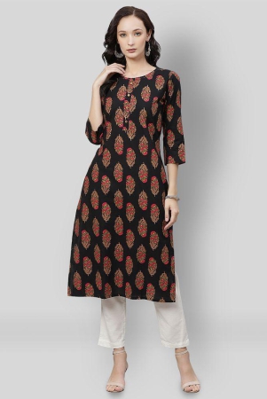 Divena - Black Cotton Womens Straight Kurti - L