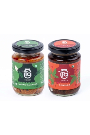 ta-pickles-mango-avakaya-gongura-pickle-150g-pack-of-2-combo-made-with-cold-pressed-oil-homemade-traditional-indian-taste-natural-no