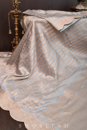 scalloped-border-on-gray-katan-banarasi-silk-saree-with-zari-stripes-silk-mark-certified