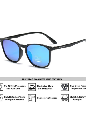 Flikertag Polarized Sunglasses With UV Protection For Men & Women | HD vision with Mirror Lens [FTS 561 F2 Square/Wayfarer Matte Black Frame with Blue Mirror lens, 54mm]