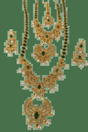 stunning-gold-plated-peacock-haram-necklace-set-with-green-stones-and-pearls