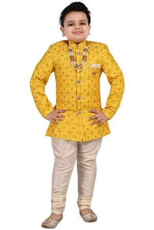 Arshia Fashions Yellow Silk Blend Boys Indo Western Sherwani & Churidar Set ( Pack of 1 ) - None