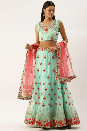 om-shantam-sarees-greenpink-net-chaniya-choli-semi-stitched-lehenga-single-free-size