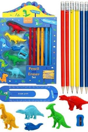 funblast-dinosaur-stationary-kit-for-kids-5-pencils-5-erasers-1-sharpener-1-ruler-bookmark-stationary-set-for-kids-return-gifts-for-kids-multicolor