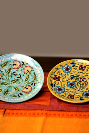 Handcrafted Blue Pottery Decorative Plates | Set of 2 Wall Hangings-