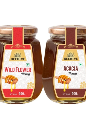 beehive-wild-flower-honey-and-acacia-honey-100-pure-natural-honey-immunity-booster-energy-boost-a-healthy-weight-loss-weight-500-g-each-glass-jar-pack-of-2