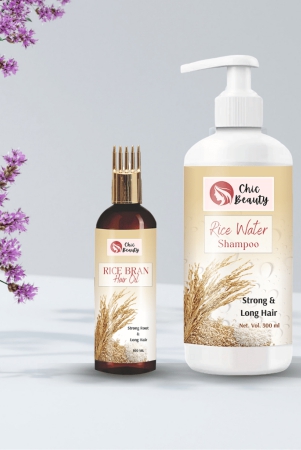 chic-beauty-hair-care-combo-for-long-hair-rice-bran-hair-oil-100ml-rice-water-shampoo-300ml