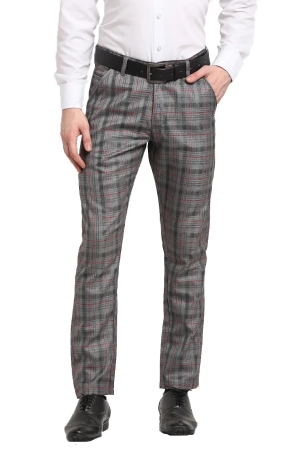 Indian Needle Mens Grey Cotton Checked Formal Trousers-30 / Grey