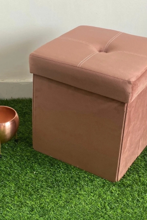 Solid Velvet Foldable Storage Box Cum Stool-Brown