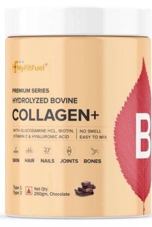 MyFitFuel Hydrolyzed Bovine Collagen with Hyaluronic Acid, Biotin, Zinc & Vitamin C. 250g, Chocolate