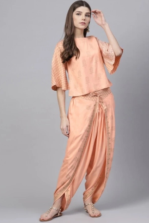 peach-coloured-grey-printed-block-print-top-with-dhoti-pants