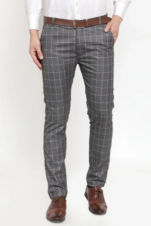 Indian Needle Mens Grey Checked Formal Trousers-32 / Grey