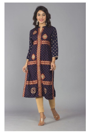 Frionkandy - Navy Rayon Womens Straight Kurti - S