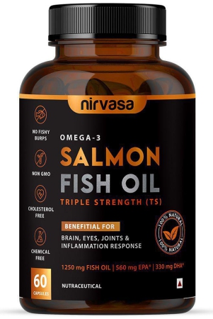 Nirvasa Salmon Fish Oil Triple Strength Softgel Capsule, for Healthy Heart, Brain and Eyes, enriched with Fish Oil 1250mg (1 X 60 Softgel Capsule)