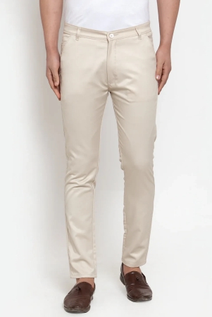 Indian Needle Mens Cream Solid Formal Trousers-32 / Cream
