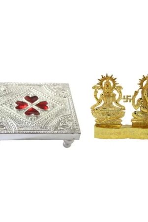 silver-plated-chowki-with-golden-lauxmi-ganesh-combination-of-golden-lauxmi-ganesh-in-silver-chowki