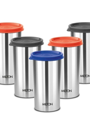 milton-stainless-steel-tumbler-with-lid-set-of-5-415-ml-each-assorted-lid-color-may-vary-office-gym-yoga-home-kitchen-hiking-treking-travel-tumbler-assorted