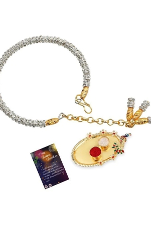 designer-silver-kada-bhabhi-rakhi-with-kankawati-pooja-thali-roli-chawal-and-raksha-bandhan-greeting-card-none