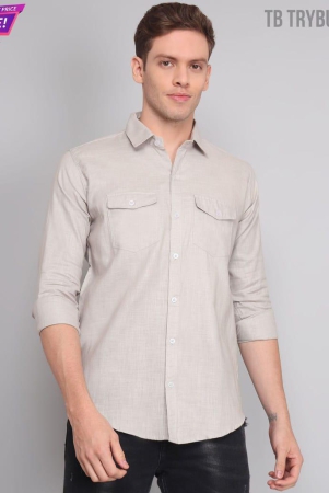 Grey Solid Double Pocket Men's Shirt