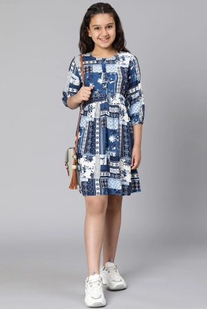 Oxolloxo Girls Blue Crepe A-Line Dress