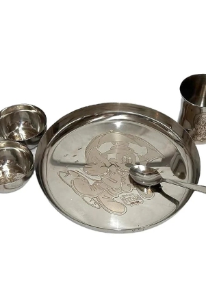 dynore-lasered-dinner-set-for-kids-silver-stainless-steel-dinner-set-pack-of-5-silver