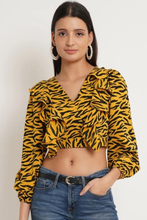 Women Animal Print Ruffled Bardot Top-Yellow / XXL