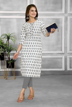 Rangita Women Cotton Blue Embroidered Calf Length Straight Kurti - None