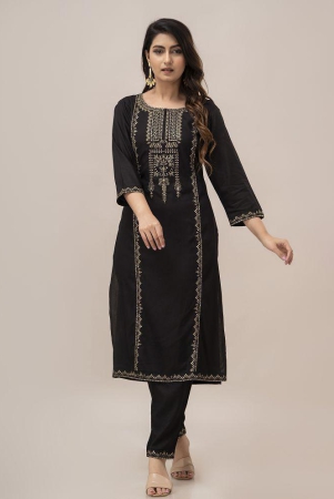 Frionkandy Rayon Embellished Kurti With Salwar Womens Stitched Salwar Suit - Black ( Pack of 1 ) - None