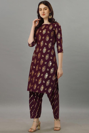 gufrina Rayon Printed Kurti With Salwar Womens Stitched Salwar Suit - Wine ( Pack of 1 ) - None