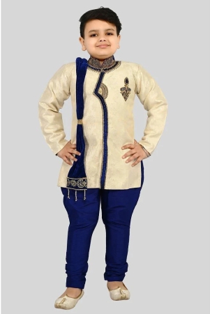 J D Creation Beige Jacquard Boys Indo Western Sherwani & Churidar Set ( Pack of 1 ) - None