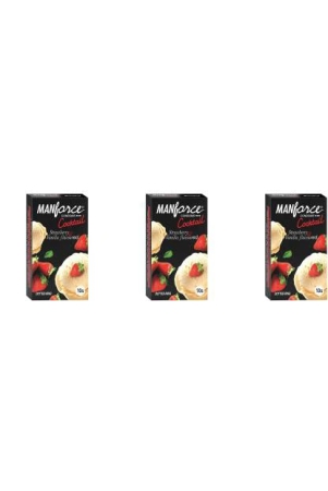 manforce-cocktail-condoms-with-dotted-rings-strawberry-vanilla-flavoured-10-pieces-x-pack-of-3-condom-set-of-3-30-sheets