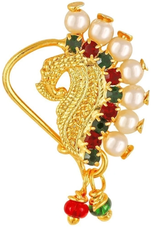 vivastri-gold-plated-red-stone-with-peals-alloy-maharashtrian-nath-nathiya-nose-pin-for-women-girls-viva1005nth-tar-multi-color