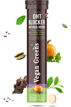 Vegan Greens Plant Based DHT Blocker +Biotin Hair FallControl 25Effervescent Orange 25 no.s Orange Minerals Tablets