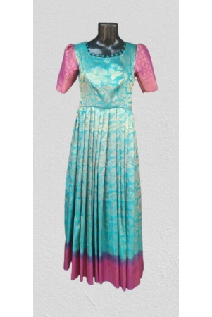 SIMHADRI APPANNA MATCHING CENTER -Blue and Pink Floral Brocade Silk Long Dress