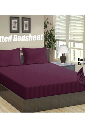 home-candy-microfiber-vertical-striped-double-fitted-bedsheet-with-2-pillow-covers-mauve-mauve