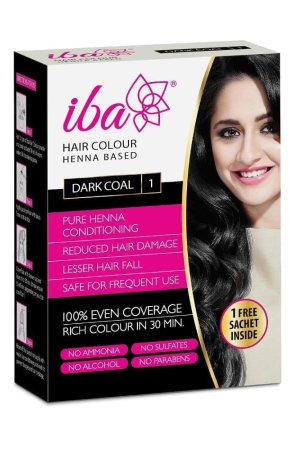 Iba Hair Colour - Dark Coal, 70g | 100% Pure Henna Based Powder Sachet | Naturally Coloured Hair & Long Lasting | Conditioning | Reduced Hair fall & Hair Damage | Shine & Nourish Hair | Paraben, Chemical, Ammonia & Sulphate Free Formula