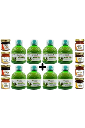 farm-naturelle-strongest-fresh-leaves-neem-juice-immunity-booster-detoxifier-improves-skin-hair-health-44-free-8x400ml-55gx8-herbs-infused-forest-honeys