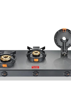 Prestige Svachh Glass Top 3 Burners with Liftable Burner Gas Stove | Black