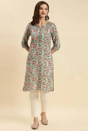 Rangita Women Sea Green Cotton Printed Knee Length Straight Kurti - None