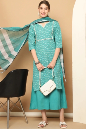 printed-green-kurta-with-lace-work-pallazos-dupatta-set-m-green