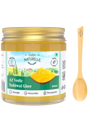 farm-naturelle-a2-pure-ghee-300ml-in-glass-bottle-extra-engraved-virgin-wooden-spoon-100-desi-sahiwal-cow-ghee-vedic-bilona-method-curd-churned-golden-grainy-aromatic-keto-friendly-non-gmo-grassfed-premium-traditional-ghee-immunity-boos