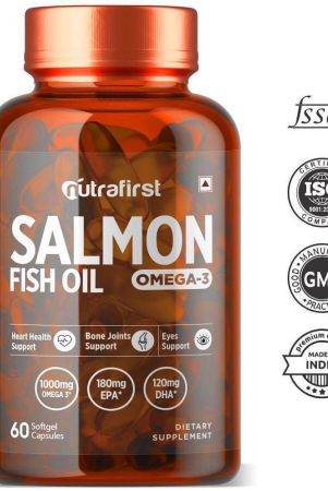 NutraFirst Salmon Fish Oil Softgel Capsule, for Healthy Heart,Brain& Eyes,enriched with Fish Oil 1000mg, EPA 180 mg & DHA 120 mg (1X60 Softgel Capsules)